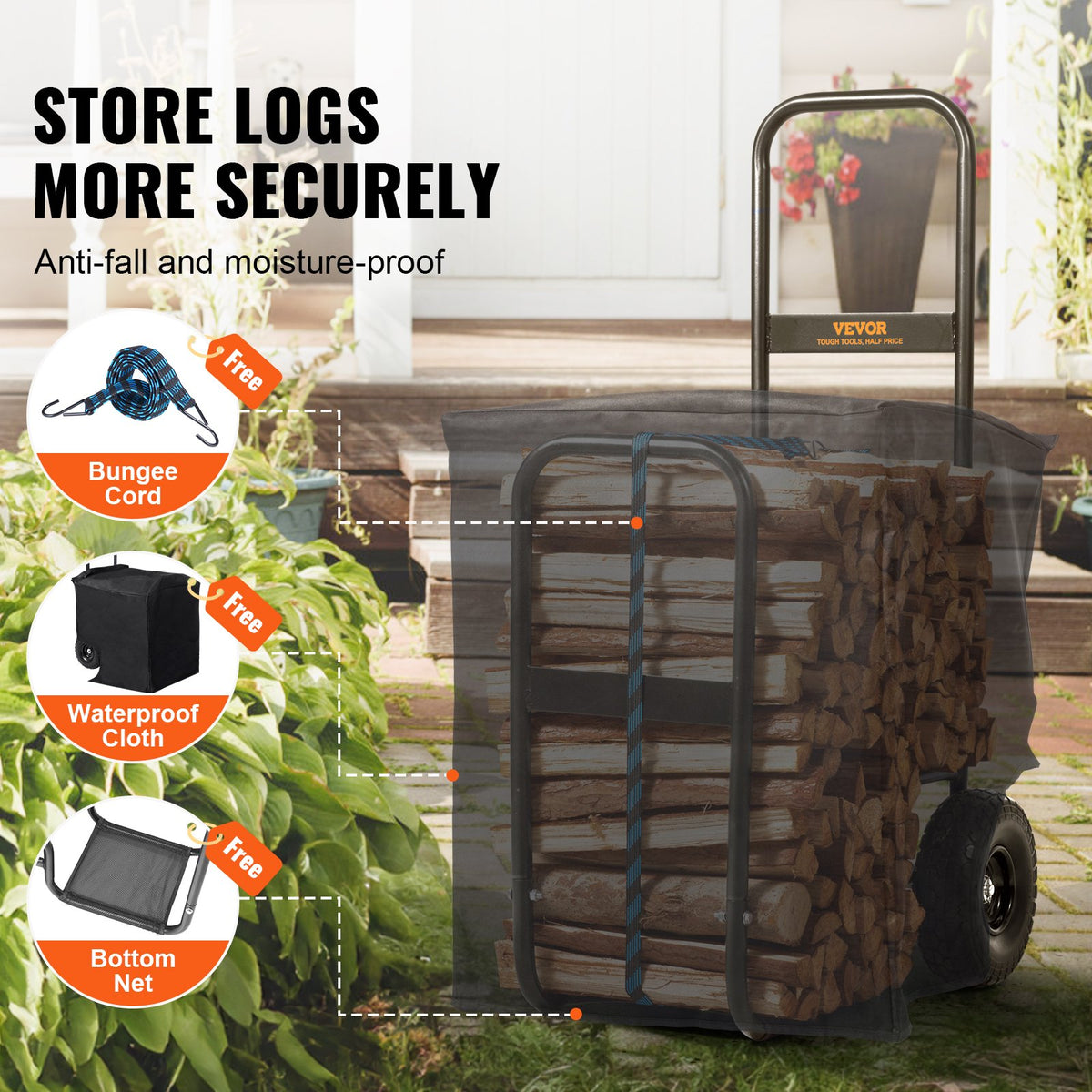 Firewood Log Cart | 250 lbs Capacity | PU Wheels | Wood Mover Dolly