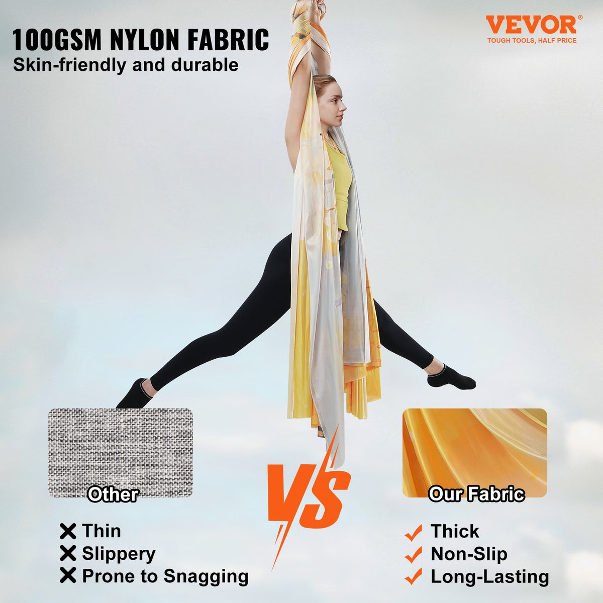 Aerial Yoga Hammock 5m Gold | Antigravity Yoga Swing Kit with Nylon Fabric & Rigging Hardware | For All Levels Fitness & Bodybuilding