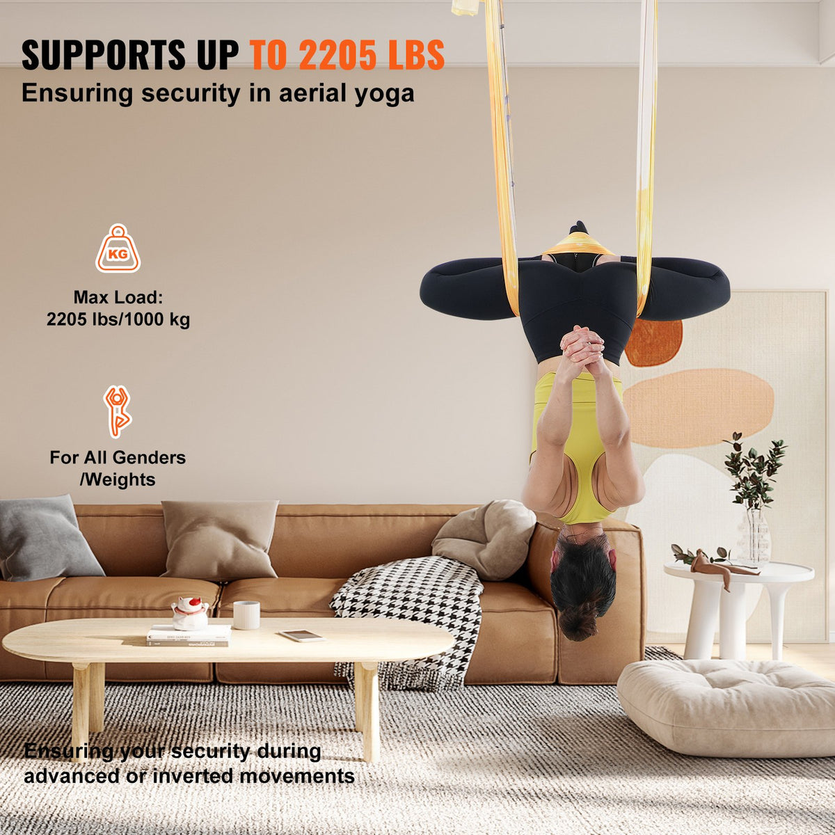 Aerial Yoga Hammock 5m Gold | Antigravity Yoga Swing Kit with Nylon Fabric & Rigging Hardware | For All Levels Fitness & Bodybuilding