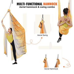 Aerial Yoga Hammock 5m Gold | Antigravity Yoga Swing Kit with Nylon Fabric & Rigging Hardware | For All Levels Fitness & Bodybuilding