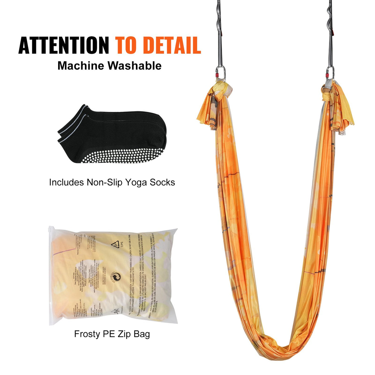 Aerial Yoga Hammock 5m Gold | Antigravity Yoga Swing Kit with Nylon Fabric & Rigging Hardware | For All Levels Fitness & Bodybuilding