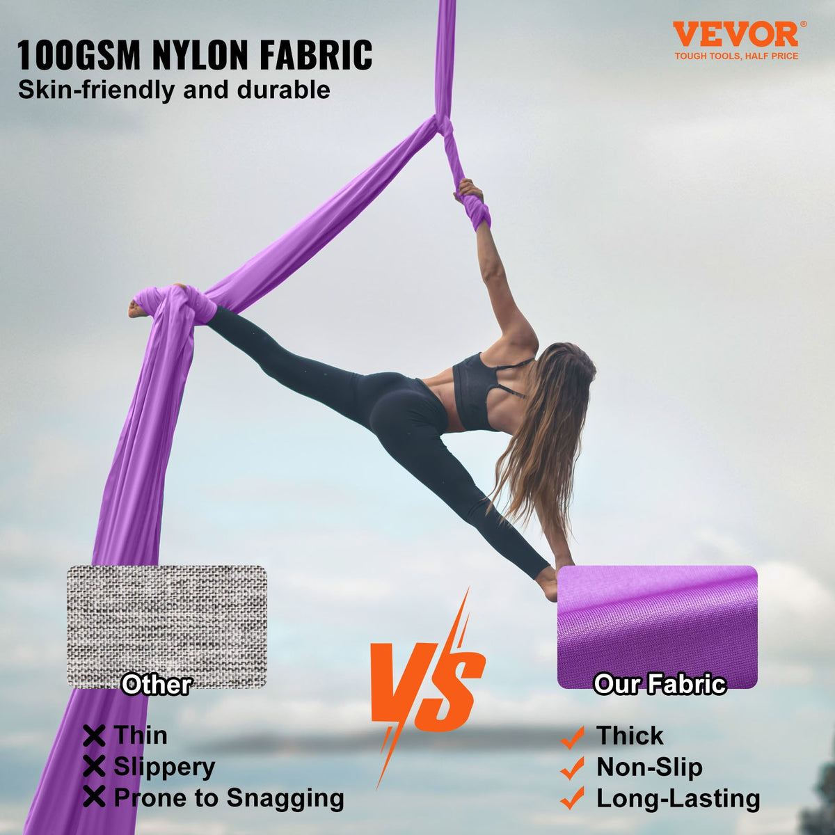 Aerial Silk & Yoga Swing 8m Purple | Antigravity Hammock Kit with Nylon Fabric & Rigging Hardware | Suitable for All Levels Fitness & Bodybuilding