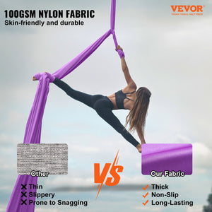 Aerial Silk & Yoga Swing 8m Purple | Antigravity Hammock Kit with Nylon Fabric & Rigging Hardware | Suitable for All Levels Fitness & Bodybuilding
