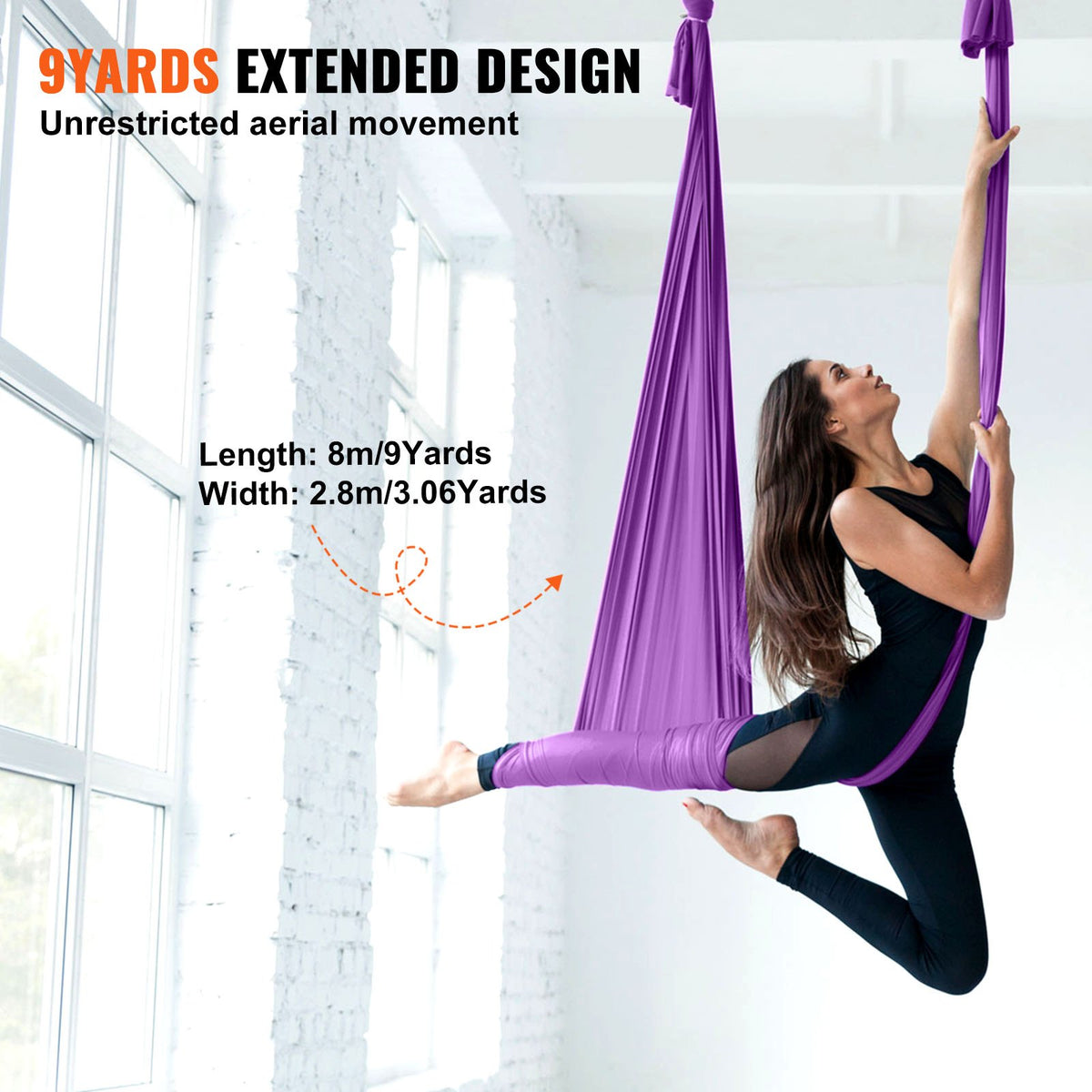 Aerial Silk & Yoga Swing 8m Purple | Antigravity Hammock Kit with Nylon Fabric & Rigging Hardware | Suitable for All Levels Fitness & Bodybuilding