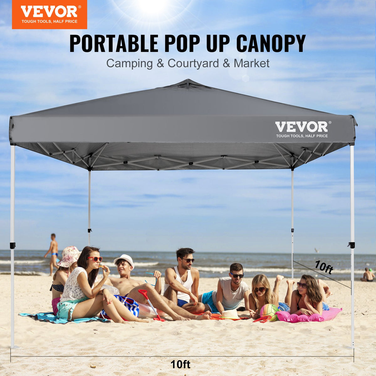 Pop-Up Canopy Tent 10x10FT | 250D PU Silver Coated Waterproof Tarp | Includes Roller Bag & 4 Sandbags | Outdoor Party, Camping & Commercial Gazebo | Dark Grey