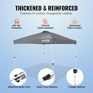 Pop-Up Canopy Tent 10x10FT | 250D PU Silver Coated Waterproof Tarp | Includes Roller Bag & 4 Sandbags | Outdoor Party, Camping & Commercial Gazebo | Dark Grey