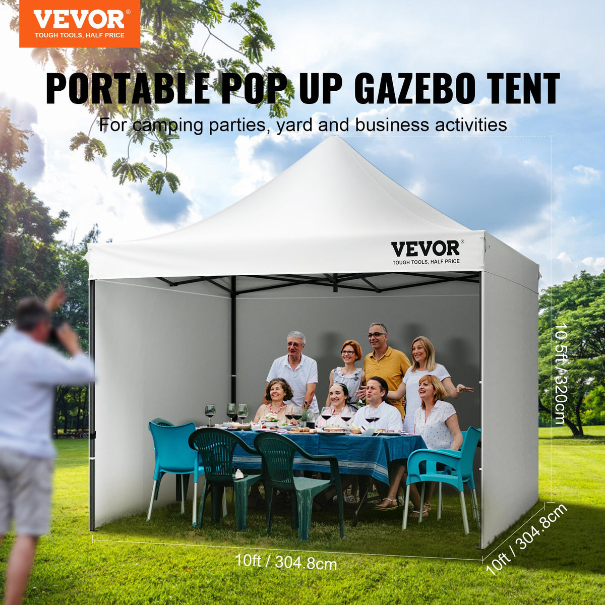 Pop Up Canopy Tent 10x10 ft | Outdoor Gazebo with Sidewalls & Bag | White