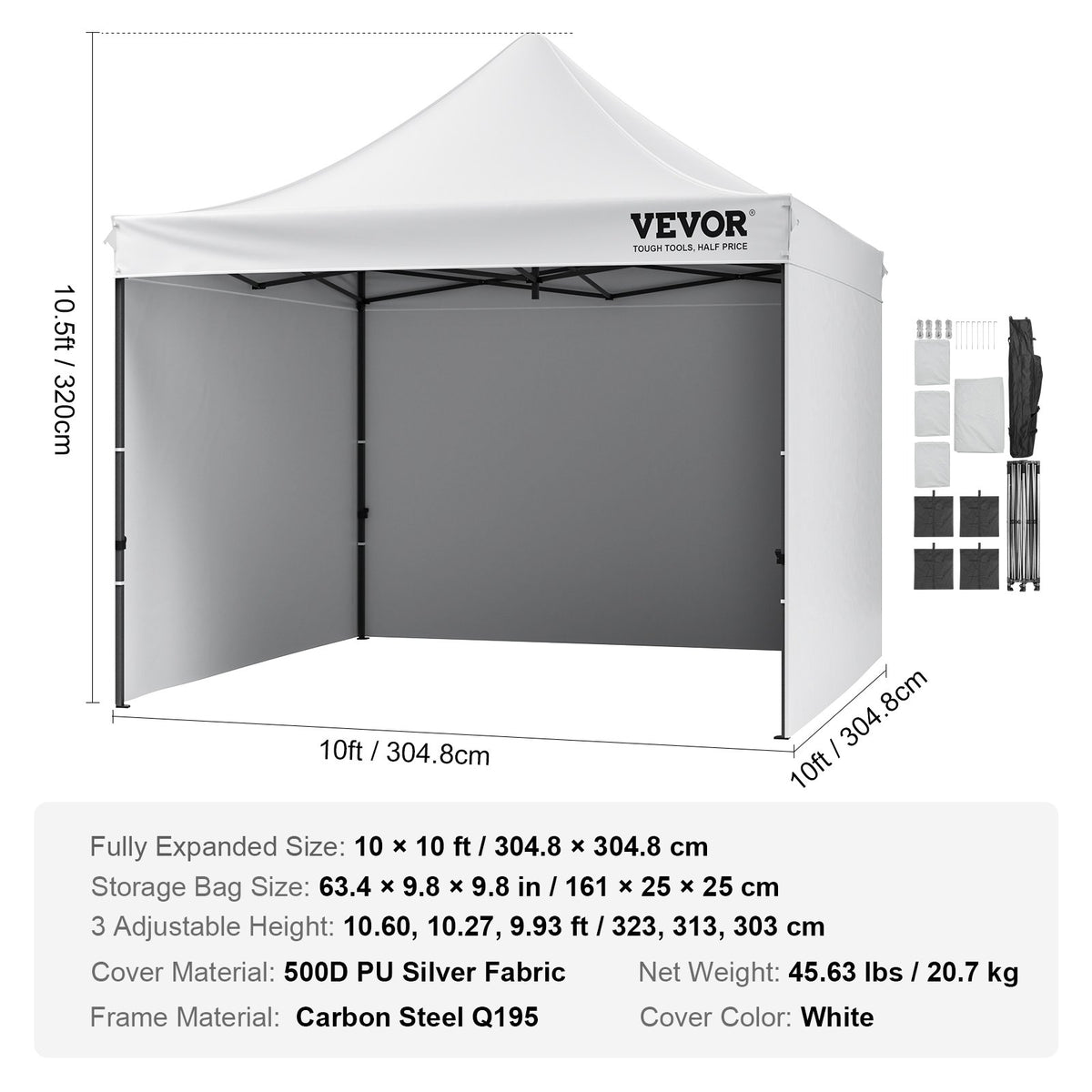 Pop Up Canopy Tent 10x10 ft | Outdoor Gazebo with Sidewalls & Bag | White