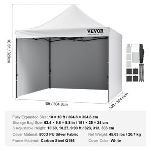 Pop Up Canopy Tent 10x10 ft | Outdoor Gazebo with Sidewalls & Bag | White