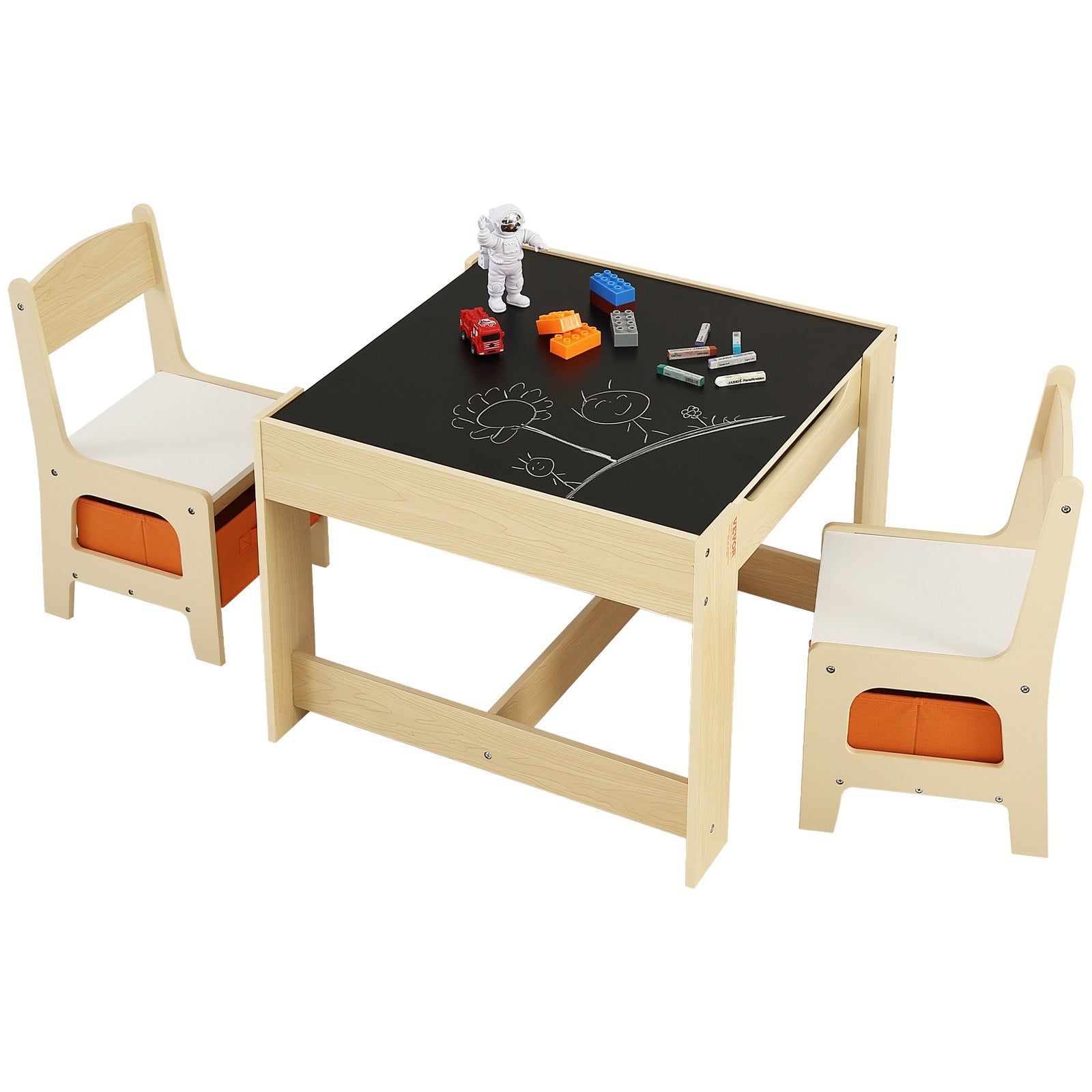 Kids Table & Chair Set | Wooden Activity Table with Storage Boxes