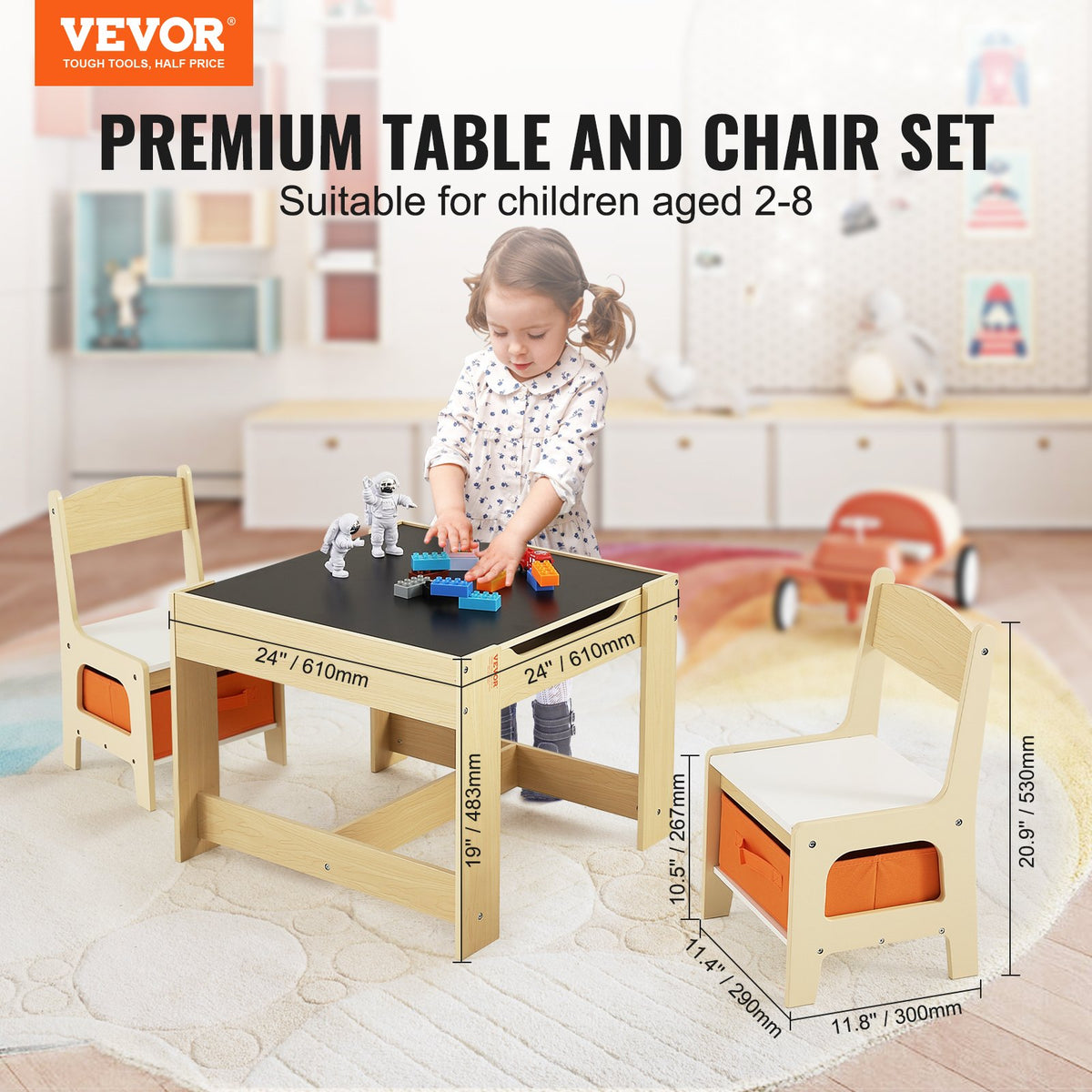 Kids Table & Chair Set | Wooden Activity Table with Storage Boxes