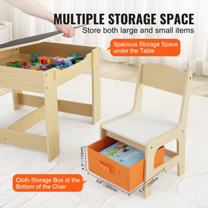 Kids Table & Chair Set | Wooden Activity Table with Storage Boxes