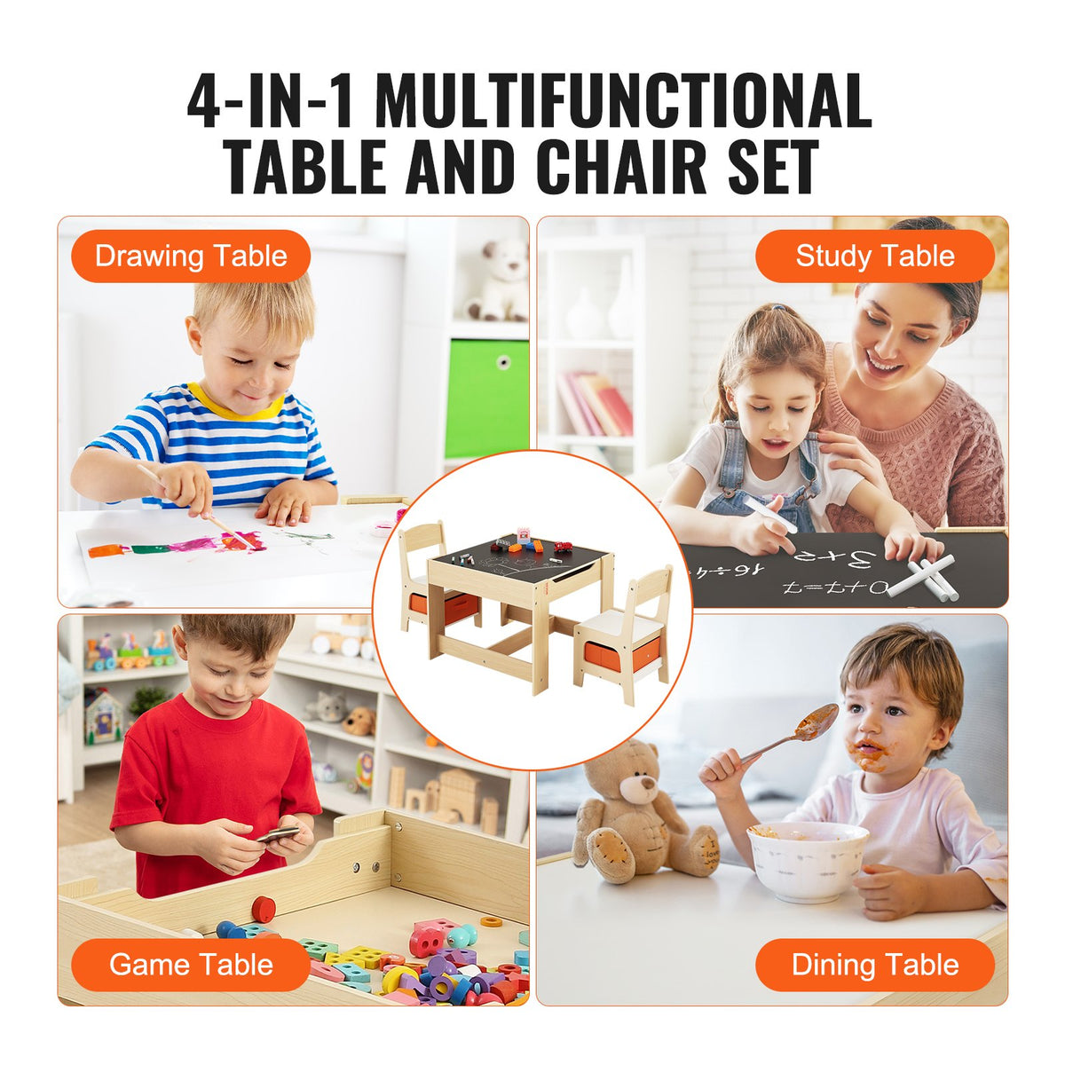 Kids Table & Chair Set | Wooden Activity Table with Storage Boxes