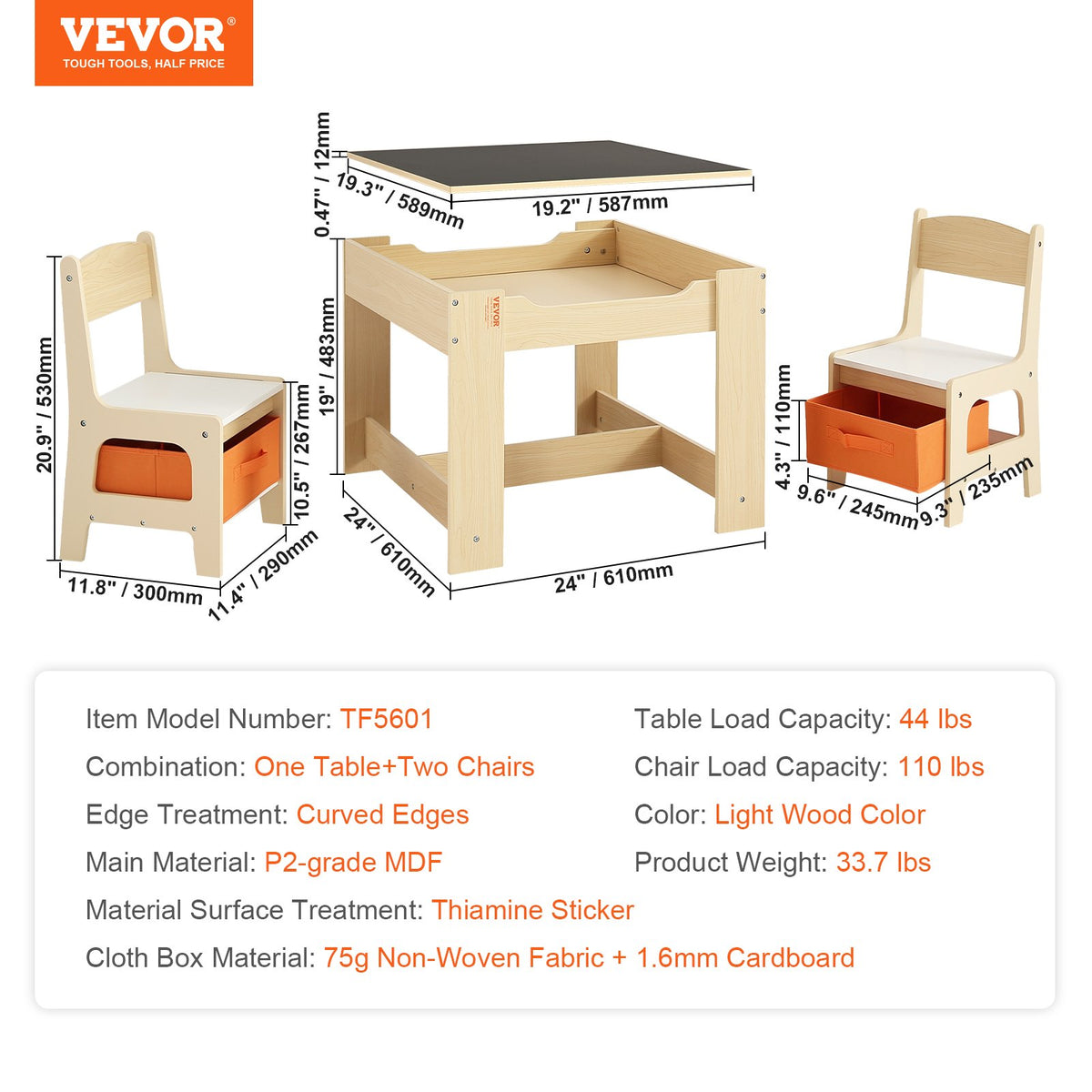 Kids Table & Chair Set | Wooden Activity Table with Storage Boxes