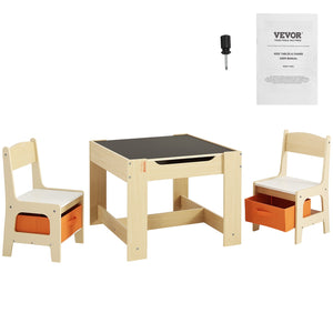 Kids Table & Chair Set | Wooden Activity Table with Storage Boxes