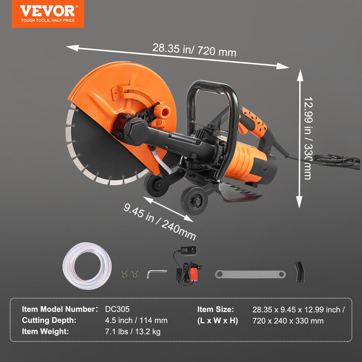 Electric Concrete Saw 30.48cm | Wet/Dry Cutter with Water Pump & Blade