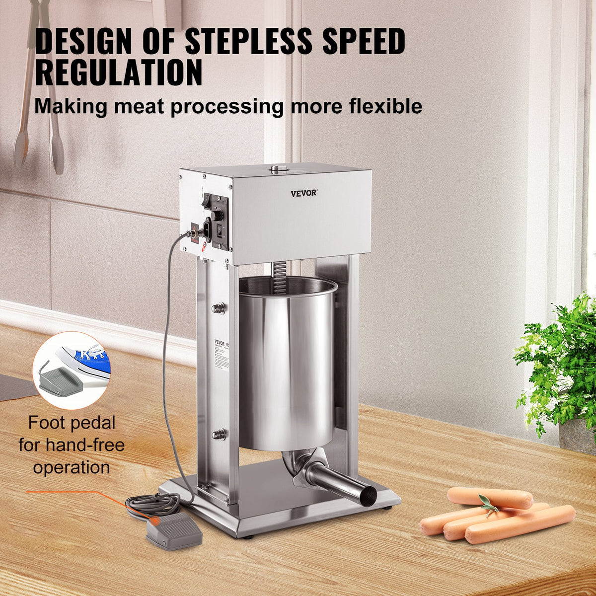 Electric Sausage Stuffer 15L | Variable Speed Stainless Steel Meat Stuffer | For Home & Commercial Use