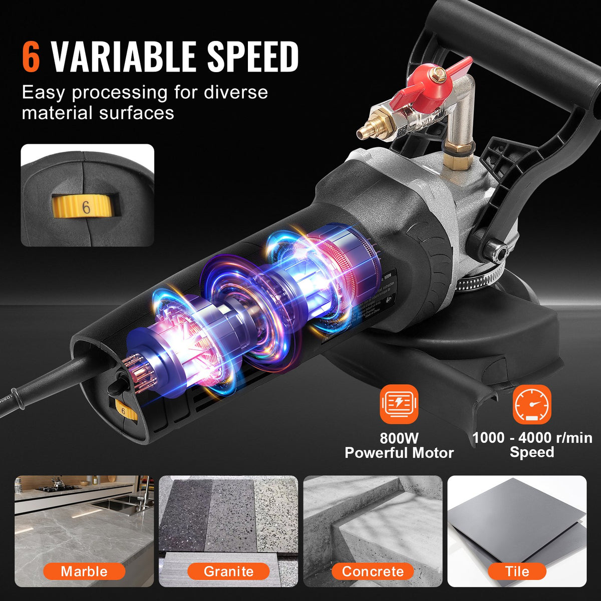 Wet Stone Polisher | 4" Granite Polisher with 6-Speed Control