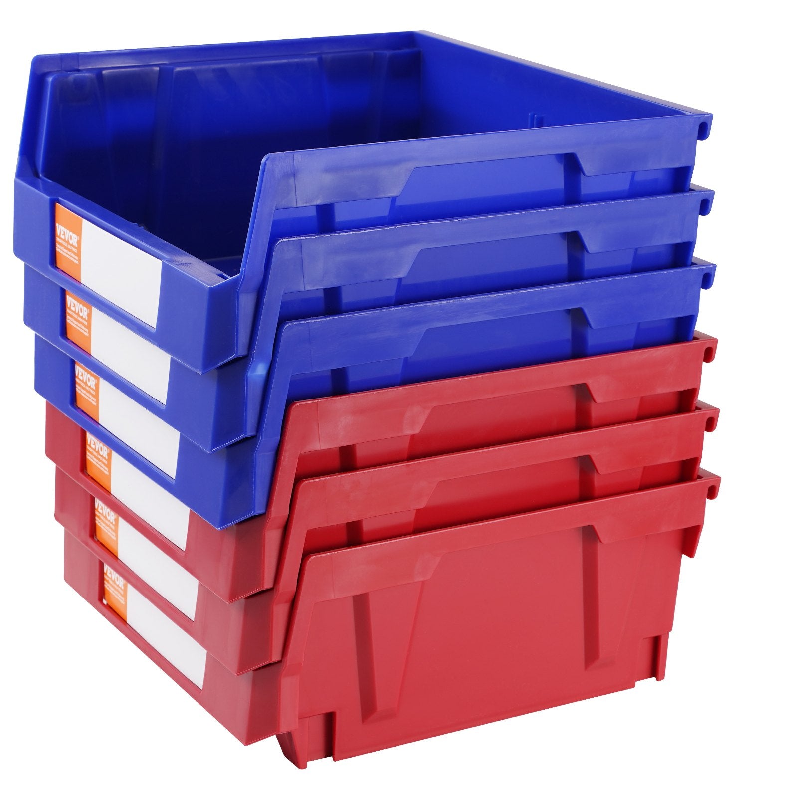 Plastic Storage Bins 6 Pack | 276x279x128mm | Stackable Blue/Red Containers