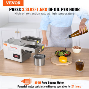 Electric Oil Press Machine | 850W Stainless Steel Expeller | Adjustable Temperature for Seeds & Nuts