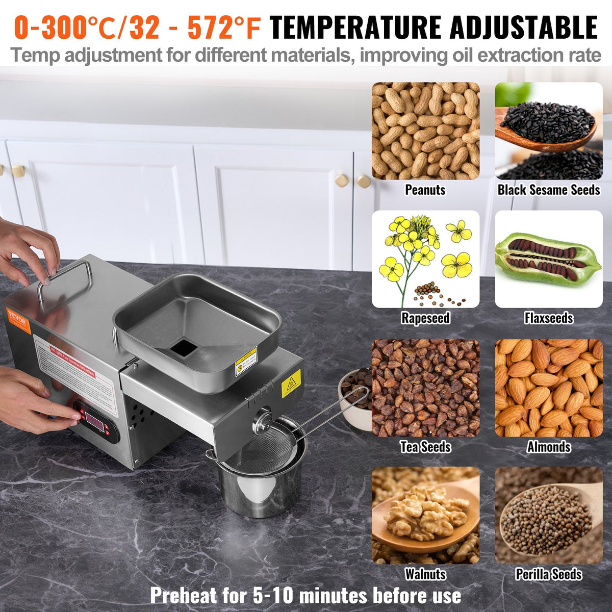 Electric Oil Press Machine | 850W Stainless Steel Expeller | Adjustable Temperature for Seeds & Nuts