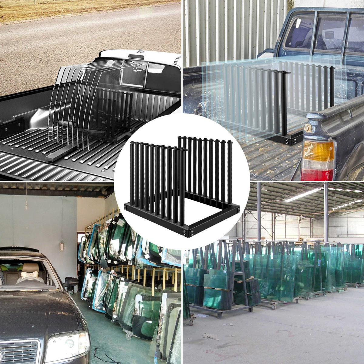 Windshield Rack 9-Lite | Steel Truck Glass Rack 24 Inch Height | PVC Pad & Foam Padding | For Glass Transportation
