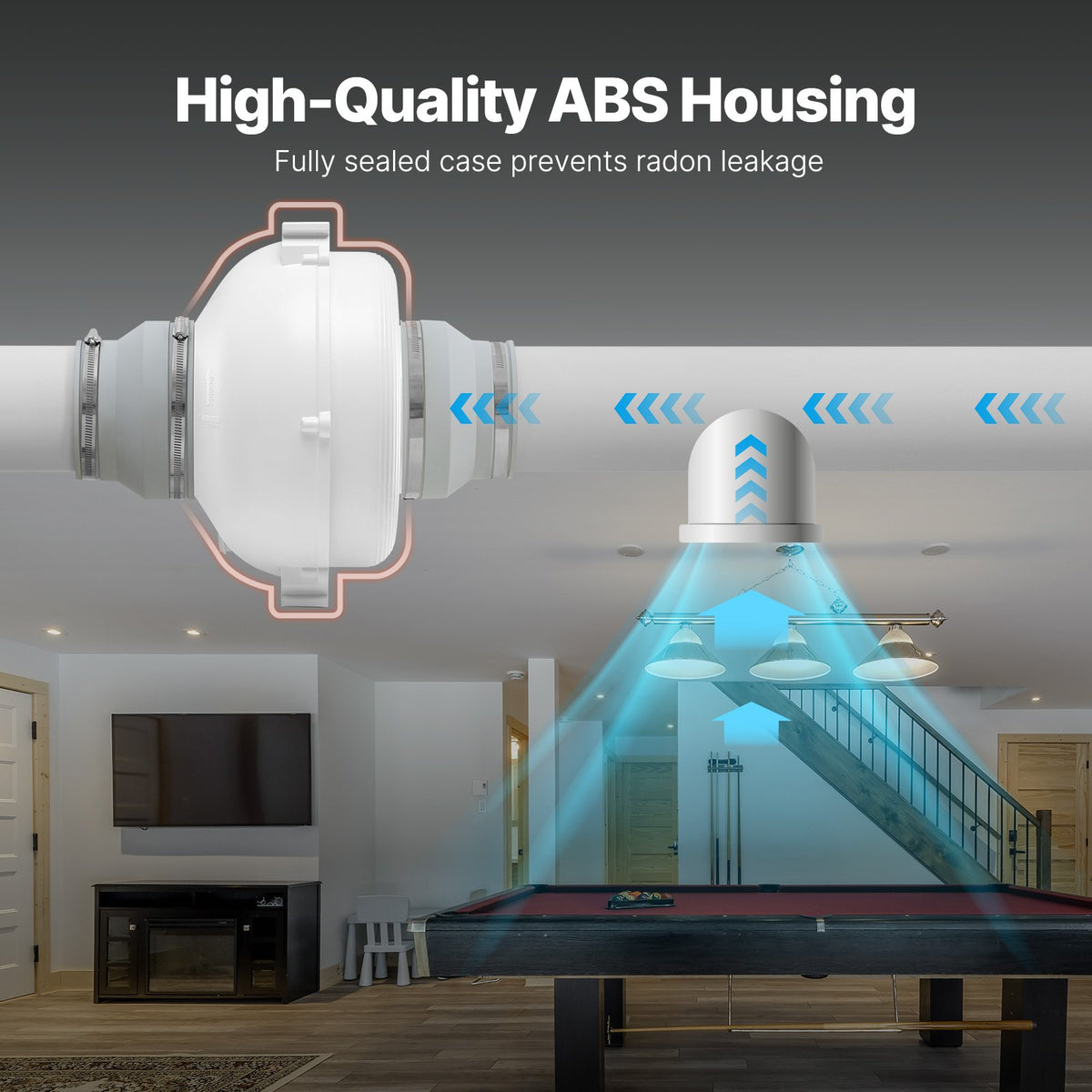 Radon Mitigation Fan | 4–4.5" Quiet 380CFM Inline Duct Waterproof System