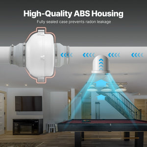 Radon Mitigation Fan | 4–4.5" Quiet 380CFM Inline Duct Waterproof System
