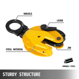 Vertical Plate Lifting Clamp 1T | Steel Lift Grip Sling for Dog Plate Handling