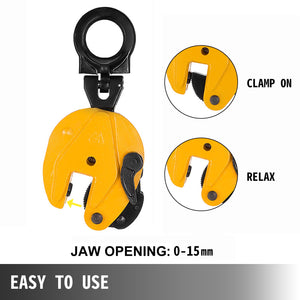 Vertical Plate Lifting Clamp 1T | Steel Lift Grip Sling for Dog Plate Handling