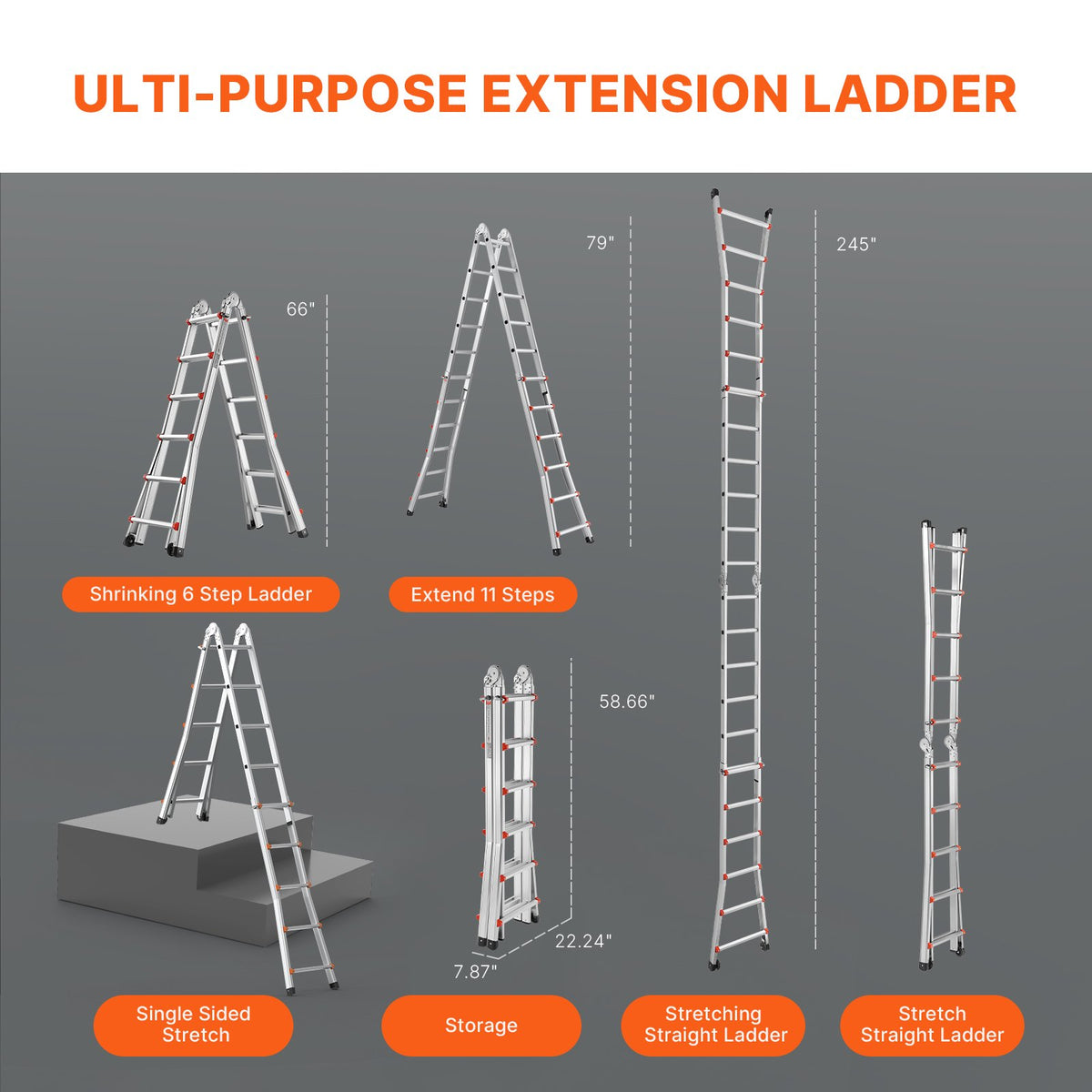 Telescoping Ladder | A-Frame 20FT Extension | Multi-Function for Home & Work