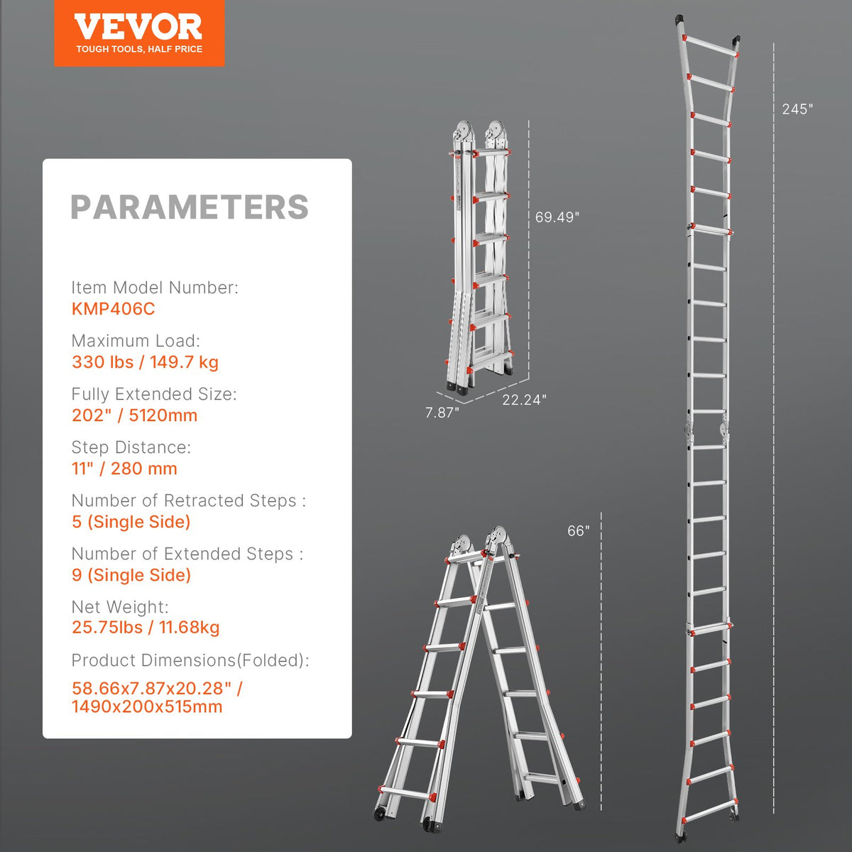 Telescoping Ladder | A-Frame 20FT Extension | Multi-Function for Home & Work