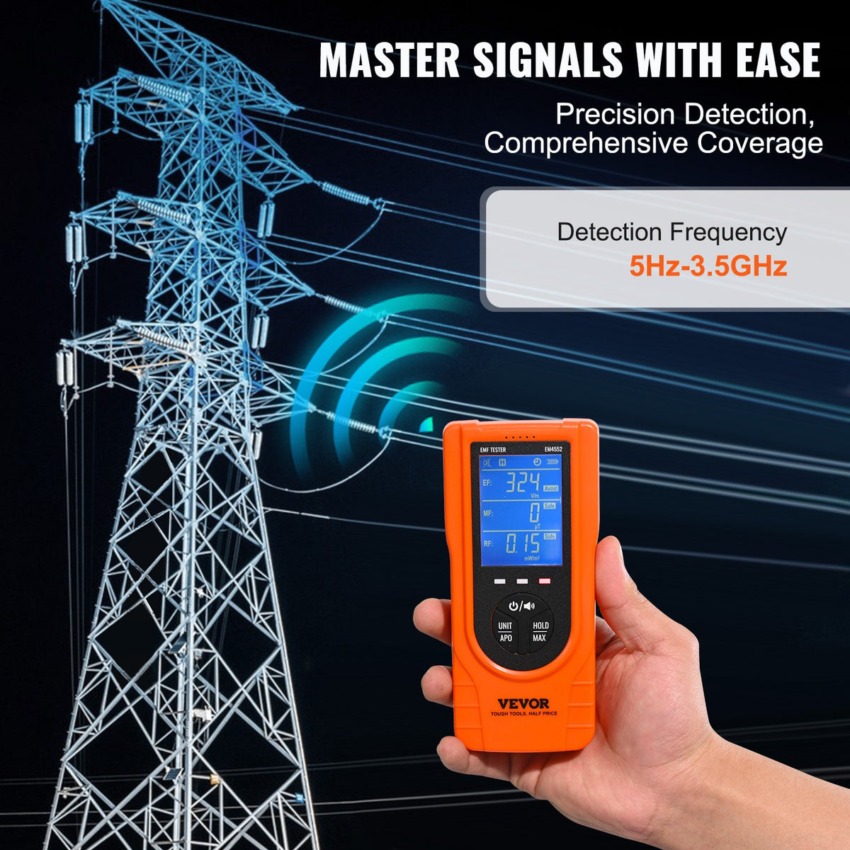 3-in-1 EMF Meter 5Hz-3.5GHz | Handheld Rechargeable Radiation Detector | LCD Display for EF, MF & RF Testing | Paranormal & Home Inspections
