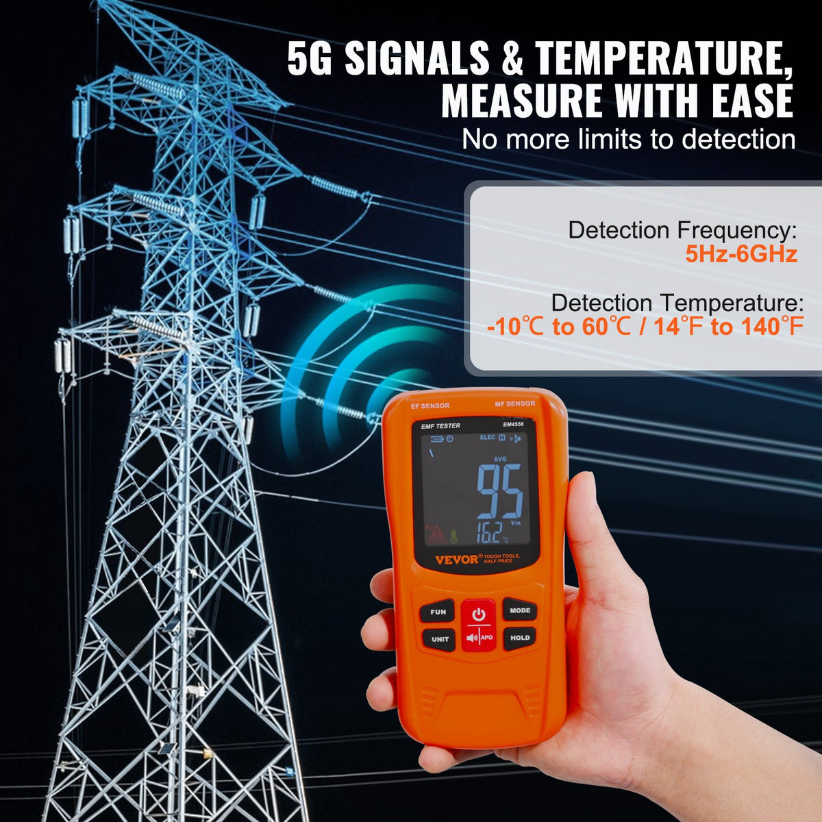 3-in-1 EMF Meter 5Hz-6GHz | Handheld Rechargeable Radiation Detector | LCD Display | For Home, Paranormal & 5G Testing