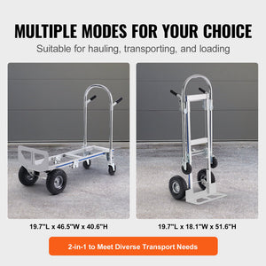 Aluminium Hand Truck 2-in-1 | 363kg Capacity Convertible Folding Trolley | Heavy Duty Utility Cart with Rubber Wheels