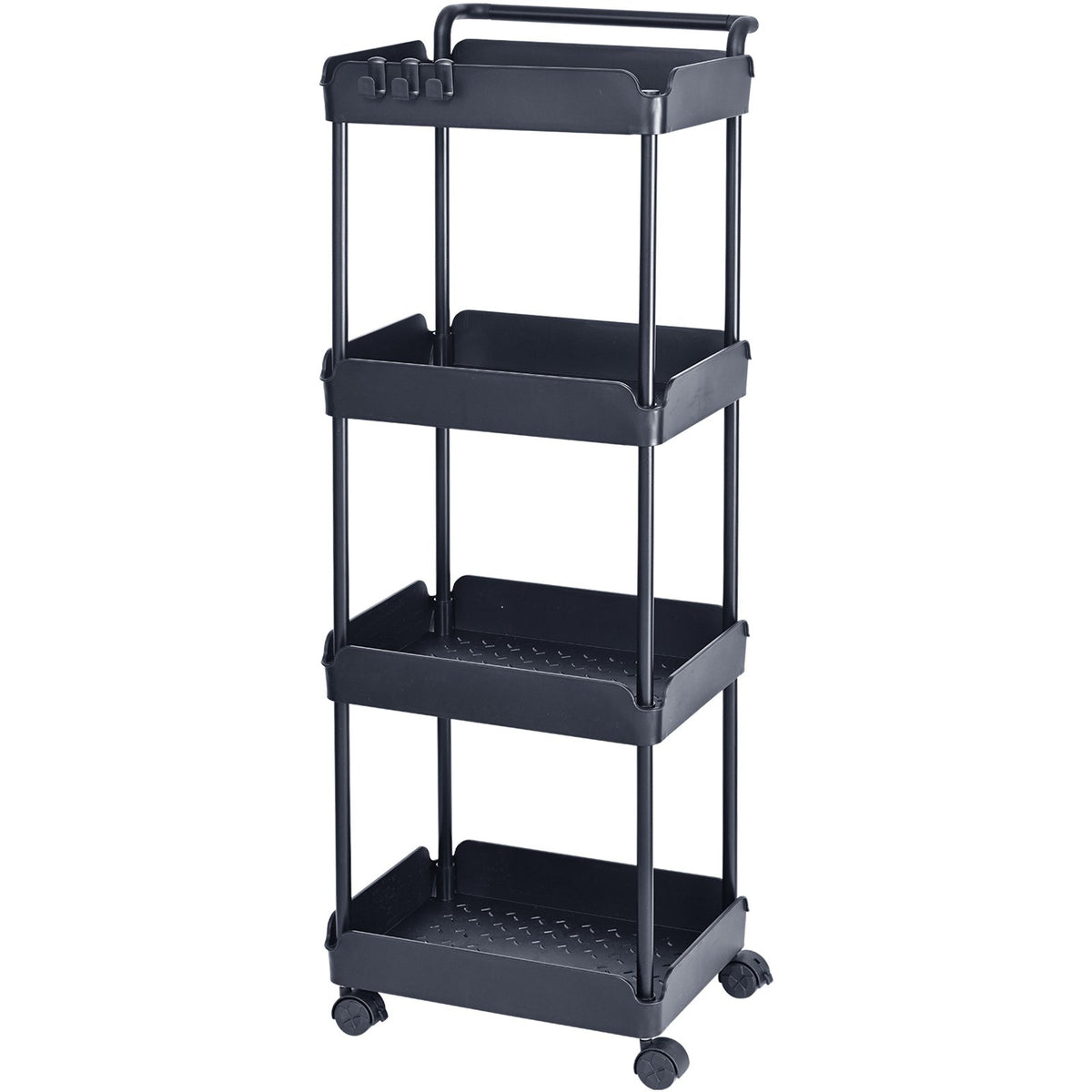 4-Tier Kitchen Rolling Cart | Black Utility Basket with Wheels & Handle