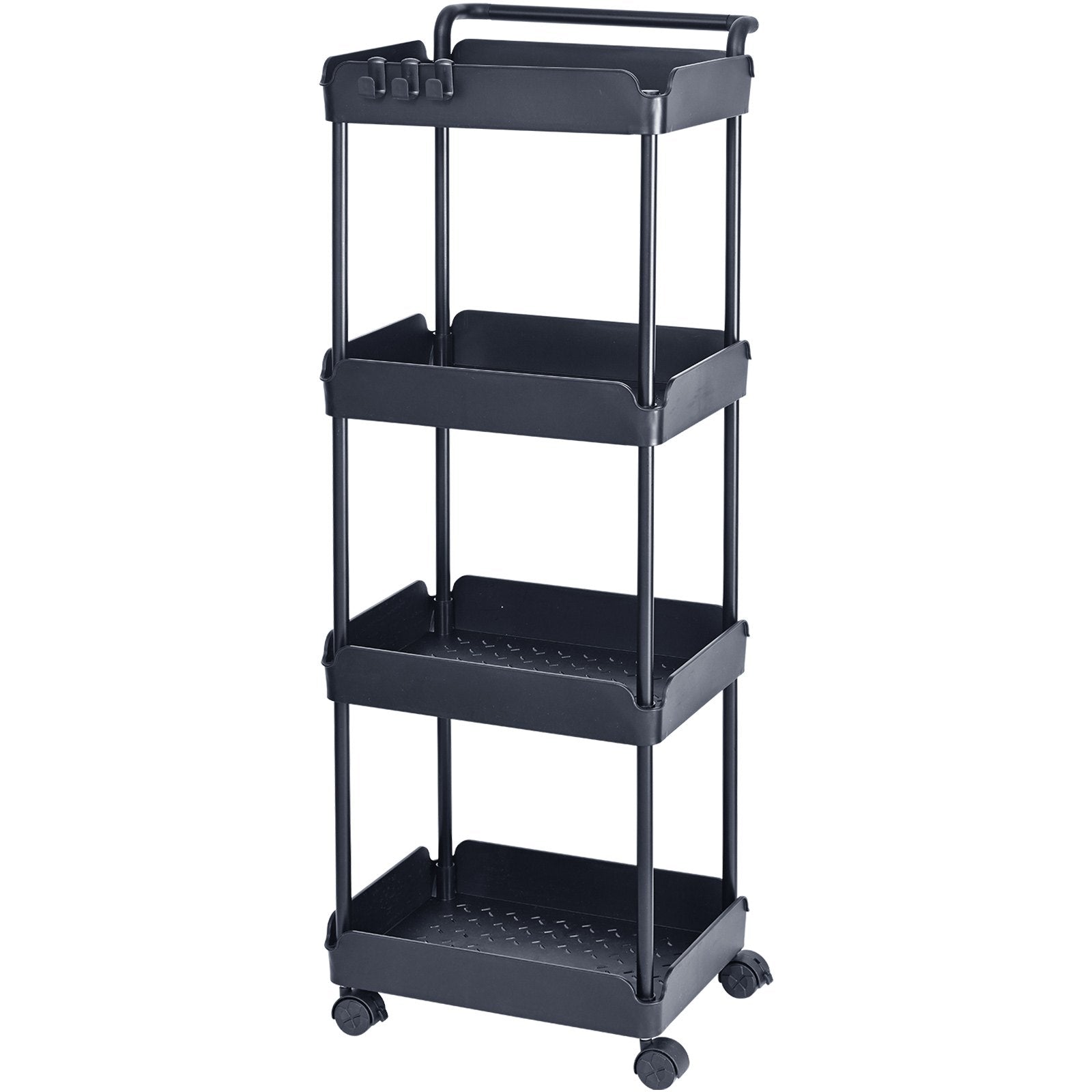 4-Tier Kitchen Rolling Cart | Black Utility Basket with Wheels & Handle
