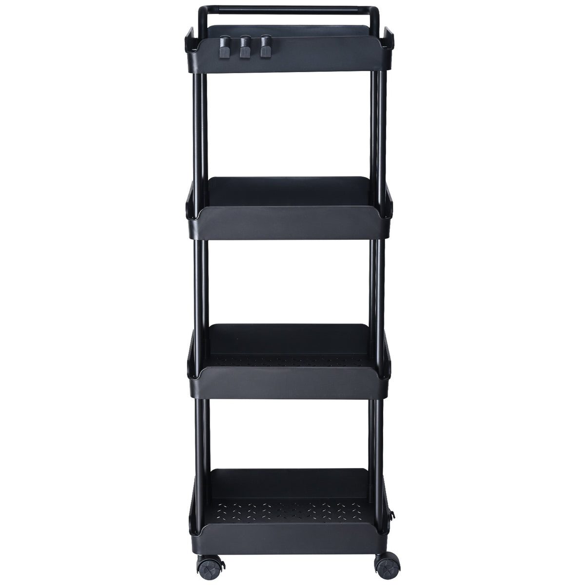 4-Tier Kitchen Rolling Cart | Black Utility Basket with Wheels & Handle