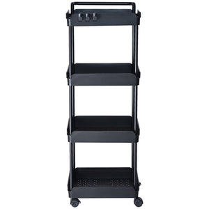 4-Tier Kitchen Rolling Cart | Black Utility Basket with Wheels & Handle