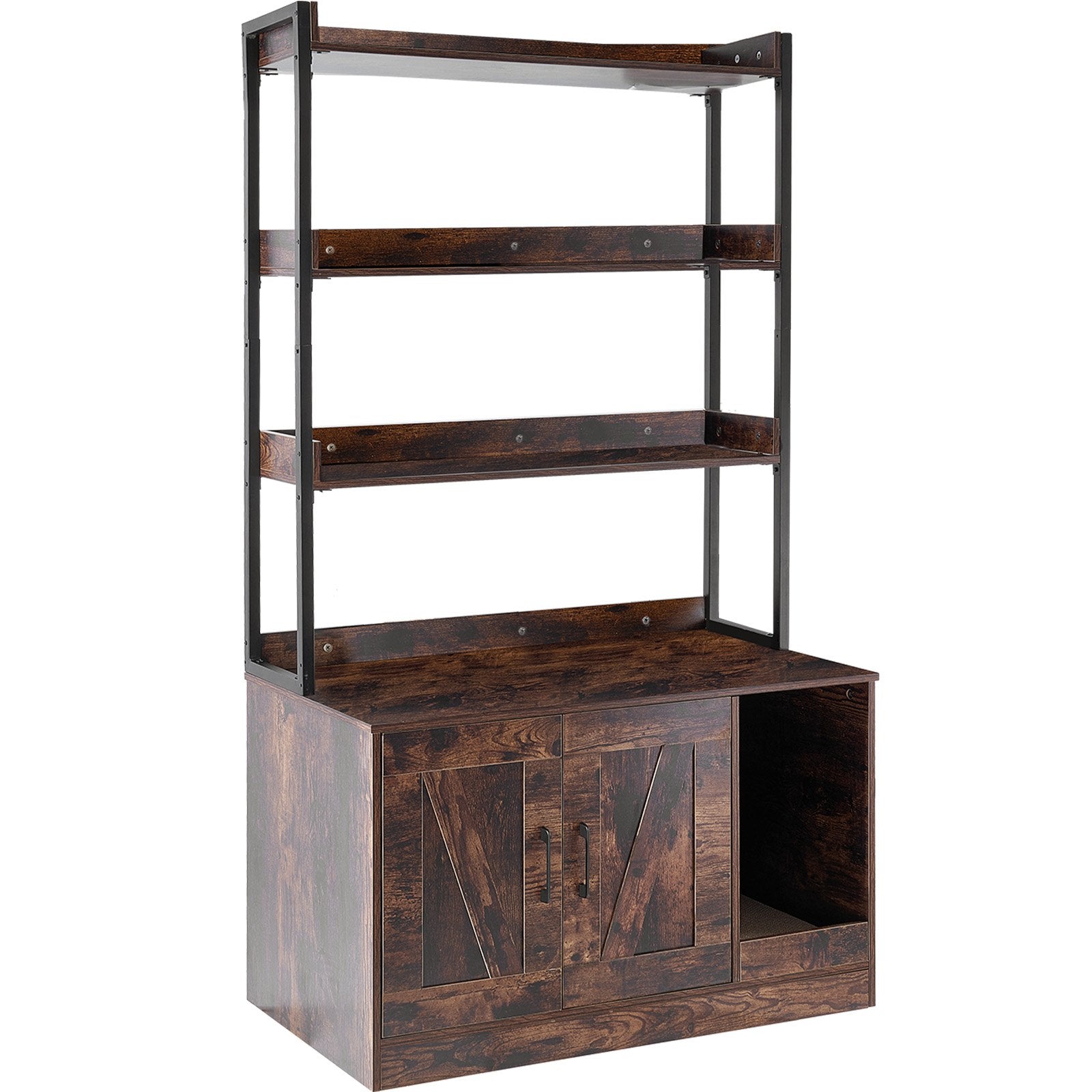 Cat Litter Box Enclosure | Wooden Furniture with 3 Storage Shelves