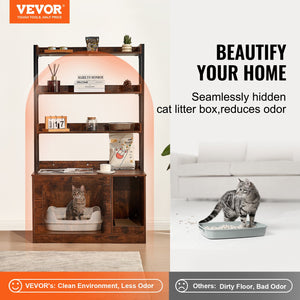 Cat Litter Box Enclosure | Wooden Furniture with 3 Storage Shelves