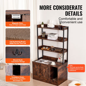 Cat Litter Box Enclosure | Wooden Furniture with 3 Storage Shelves