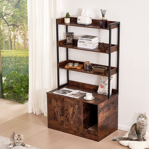 Cat Litter Box Enclosure | Wooden Furniture with 3 Storage Shelves