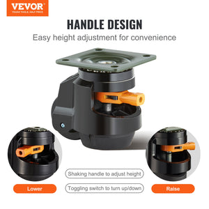 Leveling Casters Set of 4 | 1000kg Load Capacity | 63.5mm Wheels | Adjustable Swivel with Feet