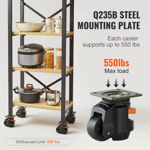 Leveling Casters Set of 4 | 1000kg Load Capacity | 63.5mm Wheels | Adjustable Swivel with Feet