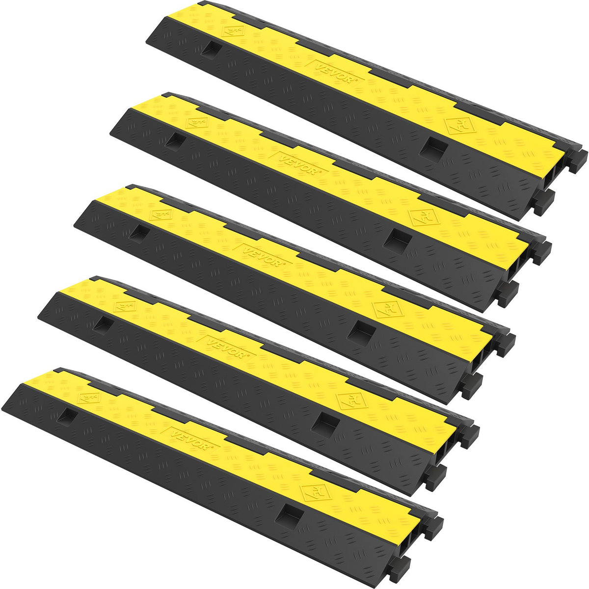 Cable Protector Ramp 5 Pack | 2 Channel Rubber Speed Bump with 11,000lbs Load Capacity | For Driveways & Cord Protection