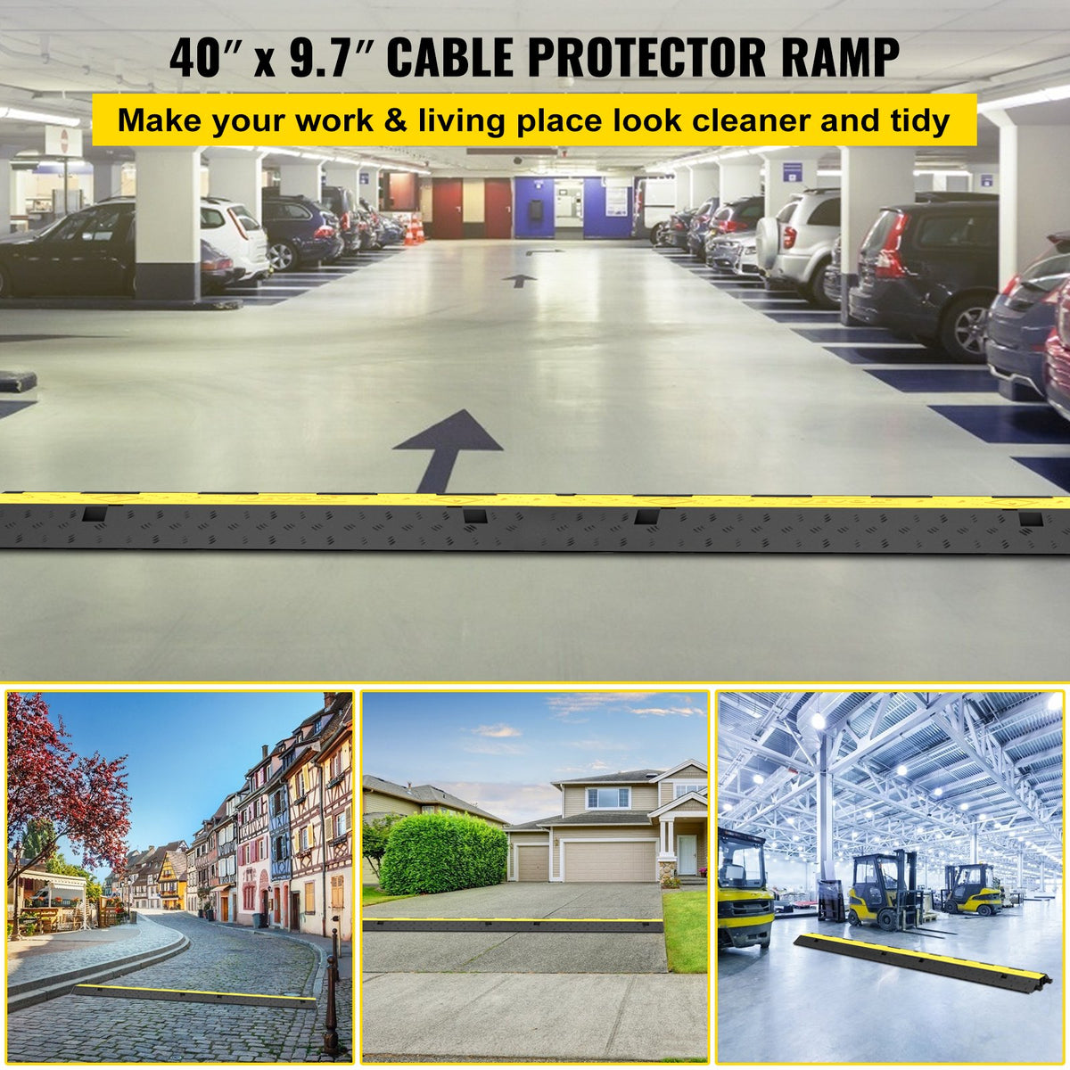 Cable Protector Ramp 5 Pack | 2 Channel Rubber Speed Bump with 11,000lbs Load Capacity | For Driveways & Cord Protection