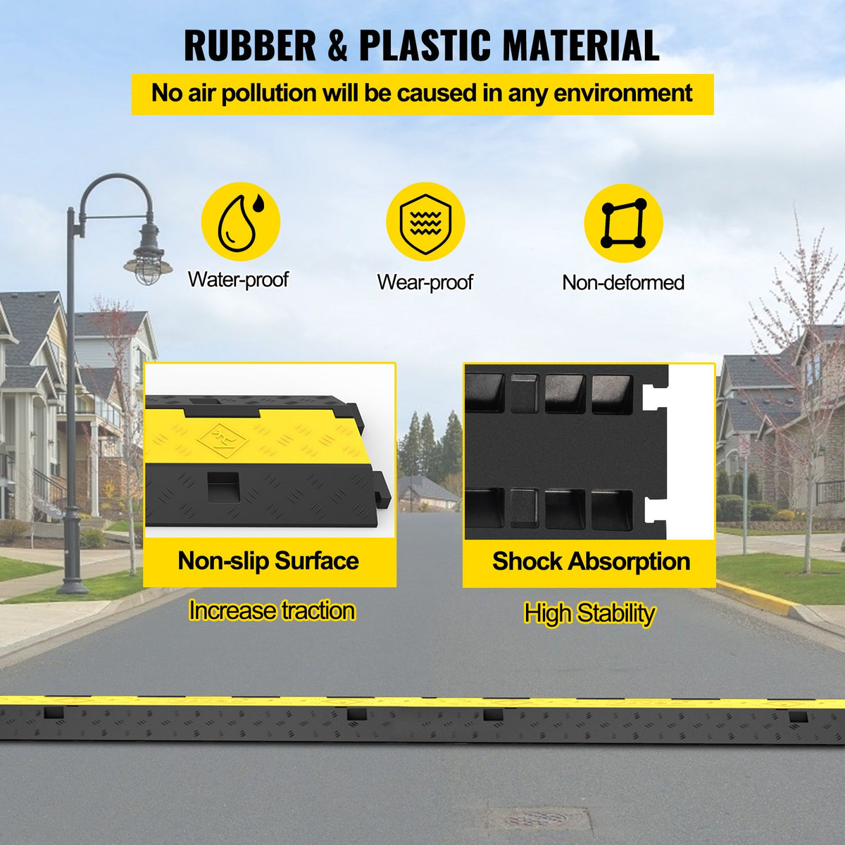 Cable Protector Ramp 5 Pack | 2 Channel Rubber Speed Bump with 11,000lbs Load Capacity | For Driveways & Cord Protection