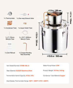 Moonshine Still | 8 Gal Stainless Steel Water & Alcohol Distiller Kit