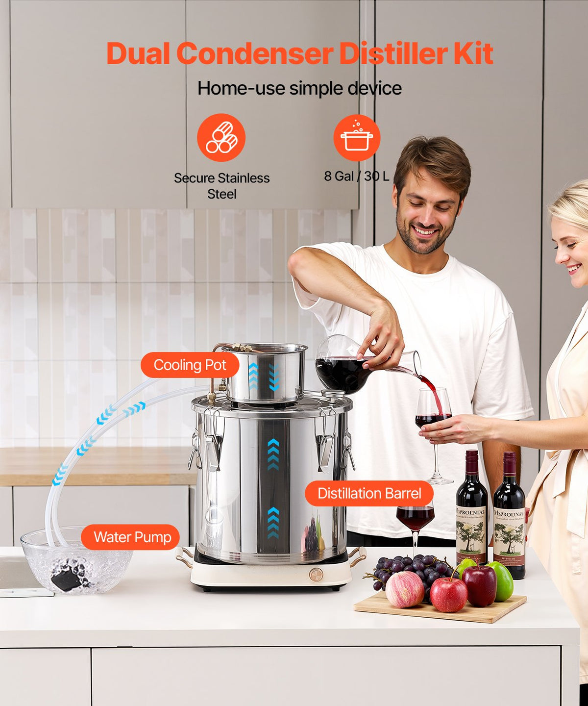 Moonshine Still | 8-Gallon Stainless Steel Brewing Kit for Water & Alcohol